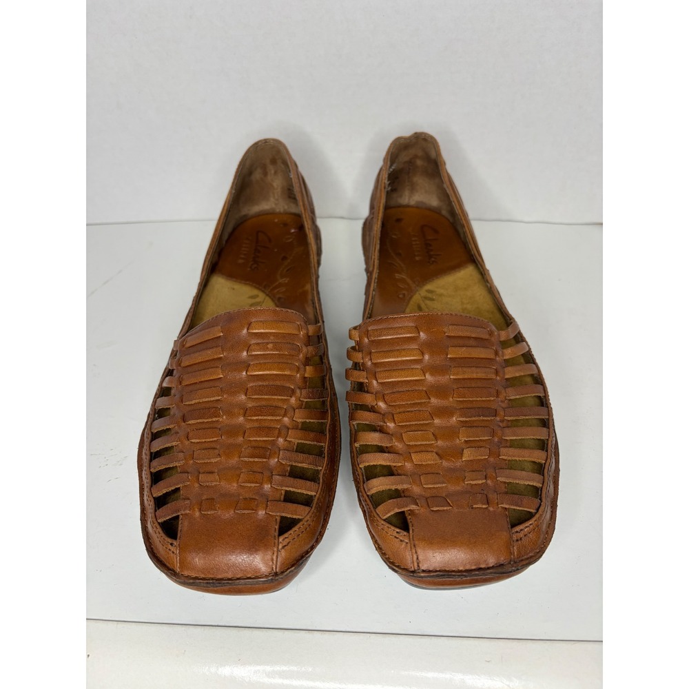 Clarks Artisan Womens Brown Leather Handwoven Huarache Sandals Loafers Size 9.5M